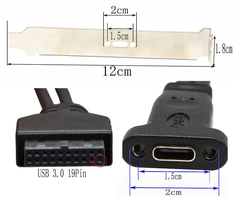 zdyCGTime(50cm USB 3.0 19 Pin to USB C Front Panel Header Cable, USB 3.0 19 Pin Female to USB Type C Female Panel Mount Extension Cable - Image 4